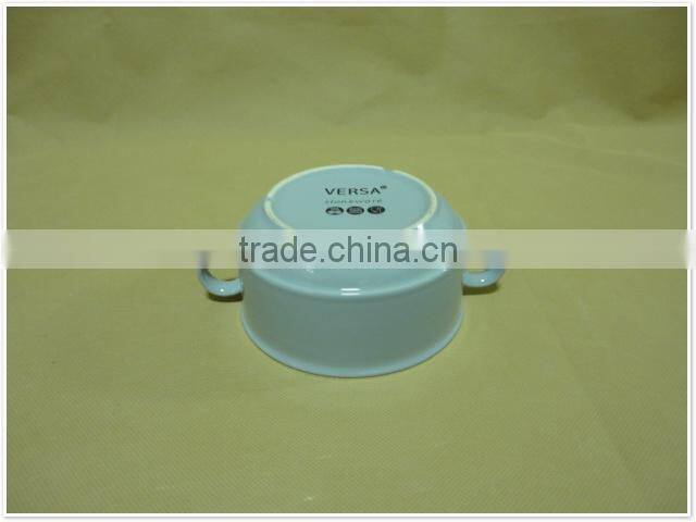 wholesale stocked round with two handle ceramic soup bowl