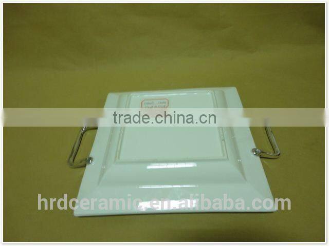 Divided stock ceramic dinner plates with handles