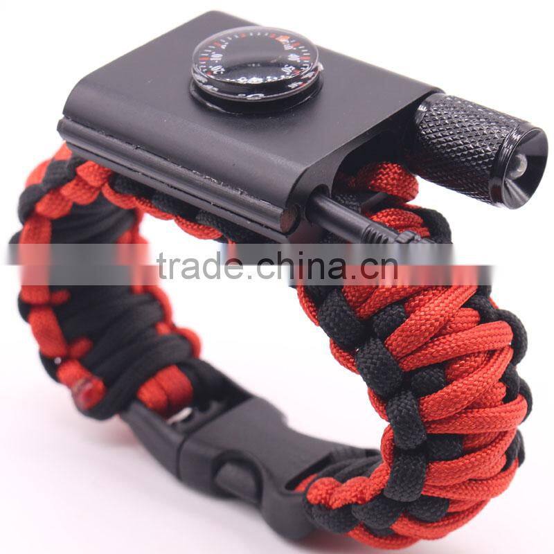 Newest design outdoor survival compass paracord bracelet with LED light