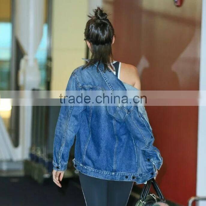 2017 new casual loose jackets long sleeve washed jeans coat for womens