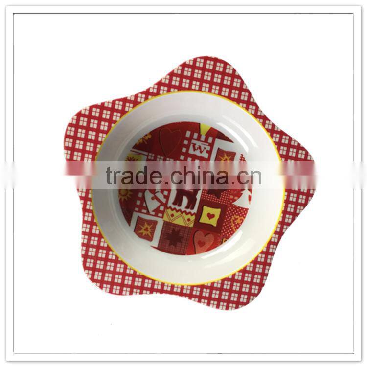 Factory supplies flower shape deer printed christmas decorative bowls, melamine christmas bowl in bulk