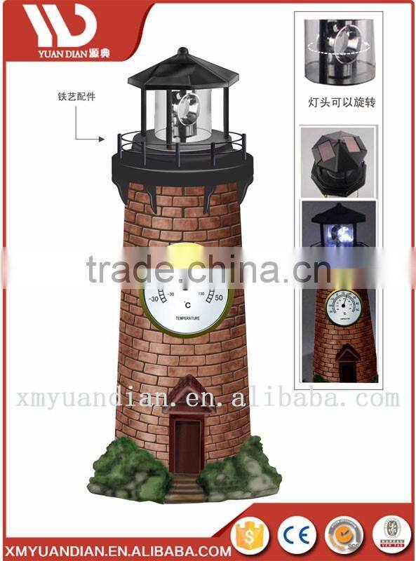 Solar Lighthouse Garden Stake Light with Revolving Beacon Garden Sunlight Solar Lighthouse Garden Decoration with thermometer