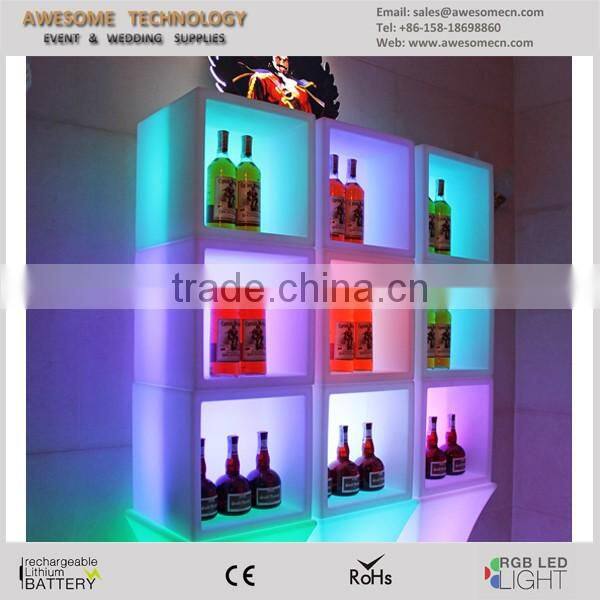 led glowing back bar cubbys