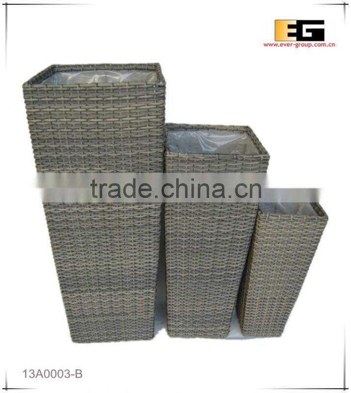 PE/Plastic rattan square with liner deco flower vase