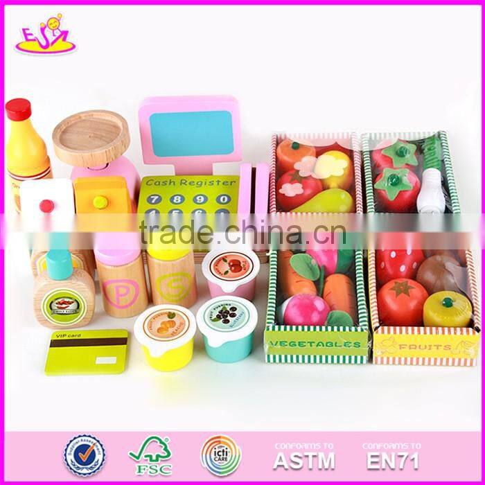 2017 New design funny pretend play wooden kids play supermarket W10A061