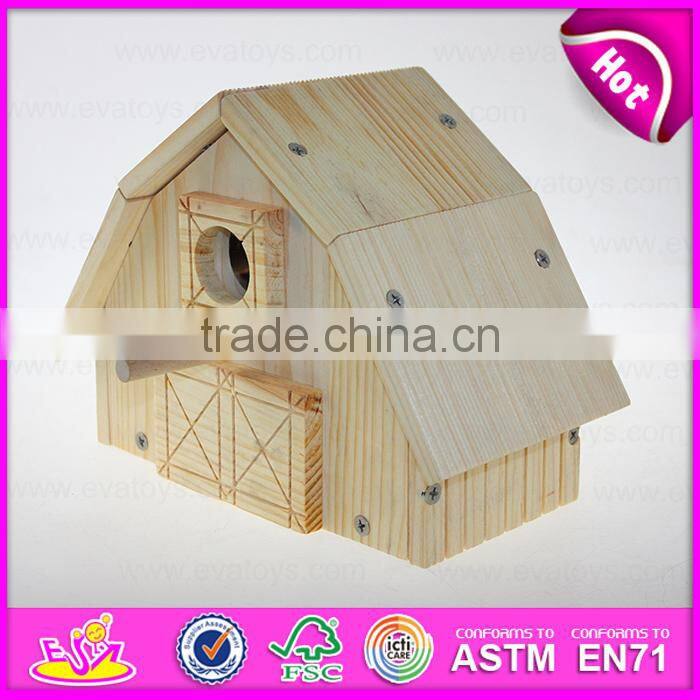 2015 Top New Natural colour Wooden Bird House,Popular wooden bird house,Cheap outdoor hanging wooden birds house for kit W06F012