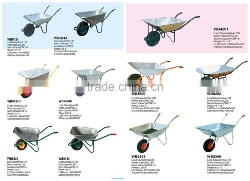 Qingdao cheap Heavy duty 150kg 65L garden wheelbarrow manufacture WB6201