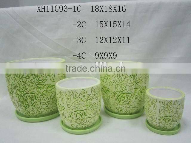 Round Ceramic flower pots with leaf design