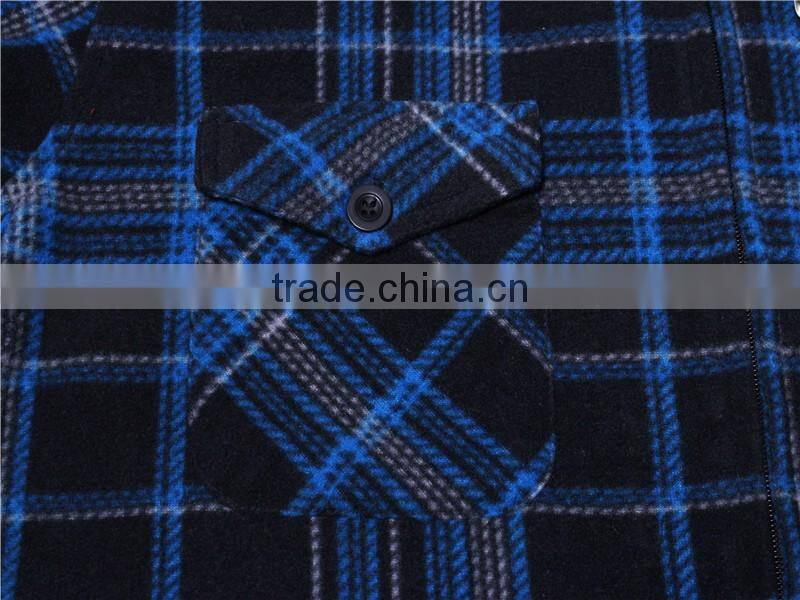 2016 hot sale oem service menprinting plaids long style polar fleece jacket