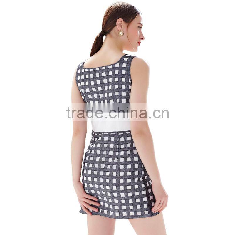 Elegant Simple Top Dress Gridiron Pattern Ladies Smart Casual Dress SR-D9780