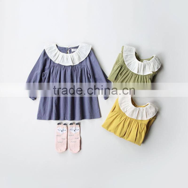 YDA3326korean girl dress autumn puffy sleeve solid color kid dress