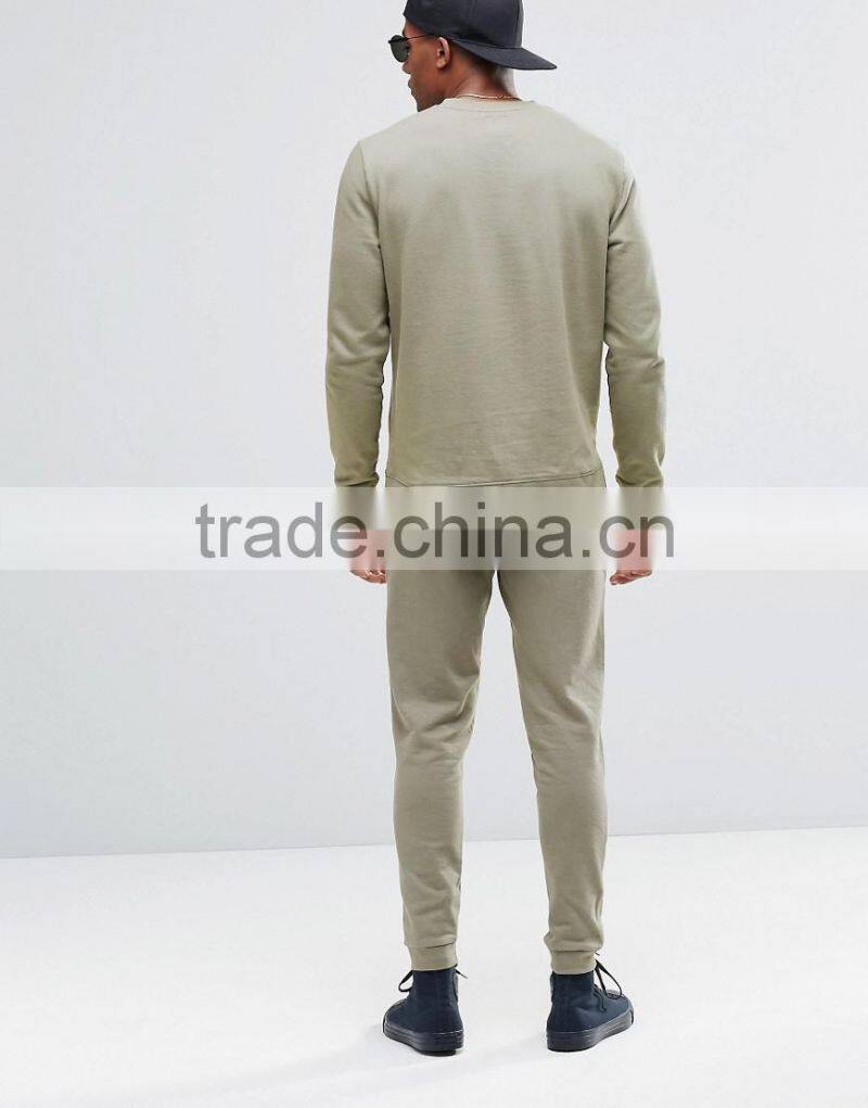 plain men sweatsuit slim fit sets soft cotton spandex tracksuit custom