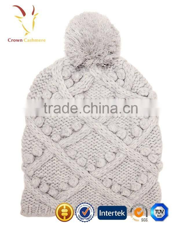 Light Color 100 Cashmere Cable Knitted Winter Hats for Women