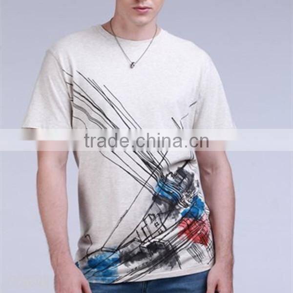 wash painting print SS Tee 100% cotton men T shirt