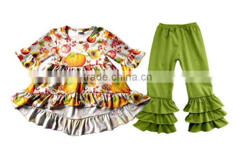 Wholesale Boutique Childrens Ruffle Baby Clothes Halloween Pumpkin lovely style Clothing Girls Fall Clothes