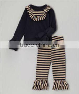 2017 baby girls children sleepwear ruffle pants long sleeve striped outfits with pajamas knit cotton clothing sets