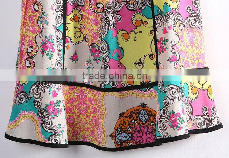 Hot European Style Round-Collar Floral Print Chiffon Dress