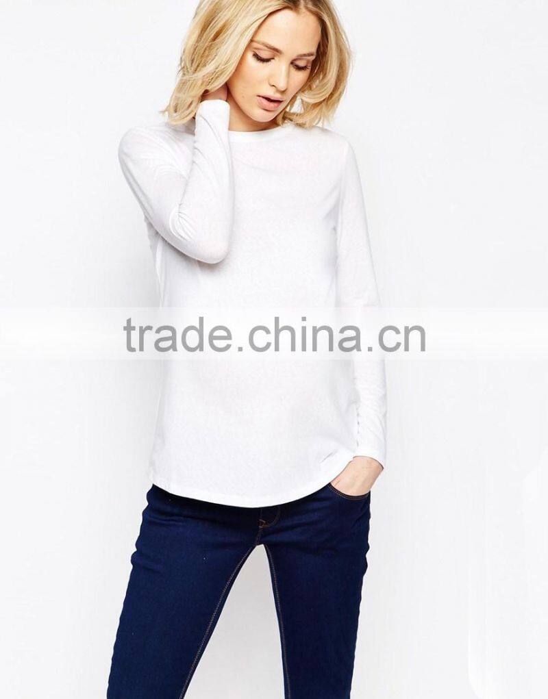 100% cotton long sleeve fashion knitted fabric o neck maternity top clothes