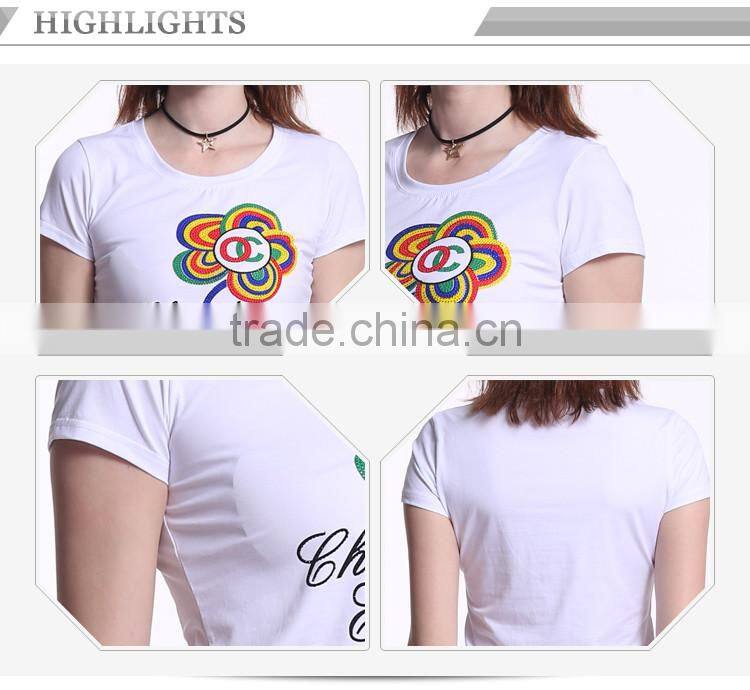 White casual women printing custom t shirt,custom woman t-shirts