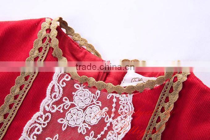 Wholesale Handmade Pettigirl Autumn Red Girl Boutique Dress Cotton Flower Girls Dress With Hair Accessories G-DMGD908-893