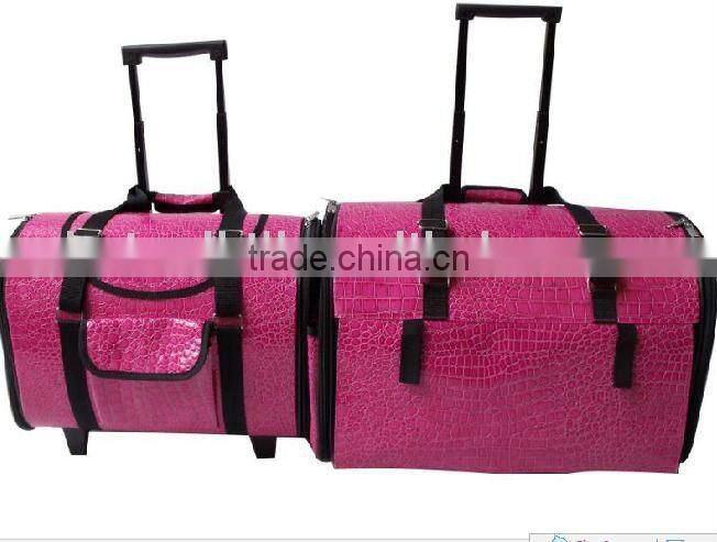 Classy Pink PU trolley pet carrier