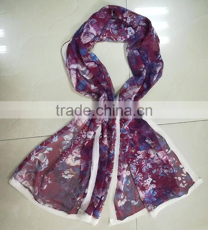 High quality fashionable digital print feather muslim hijab silk scarf