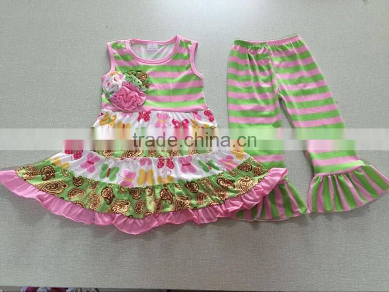 Popular kids solid shirts tops ruffle legging pants outfits baby pants outfit girls dress outfit