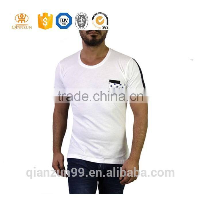 Custom wholesale t-shirt high quality collar pocket men print t-shirt