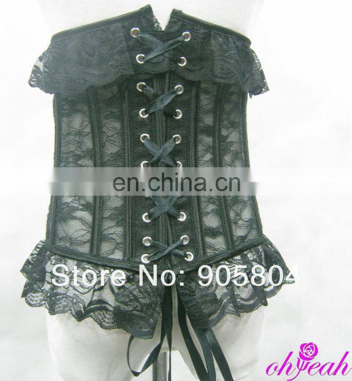 Wholesale women hot boned bondage black zipper corset