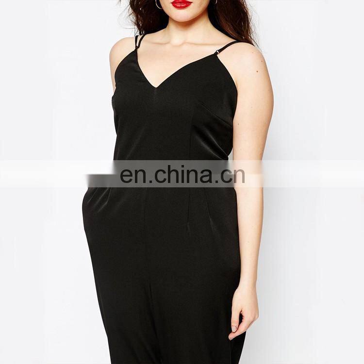 Wholesale New Design Women Strappy Plunge Front Black Jumpsuit In Plus Size
