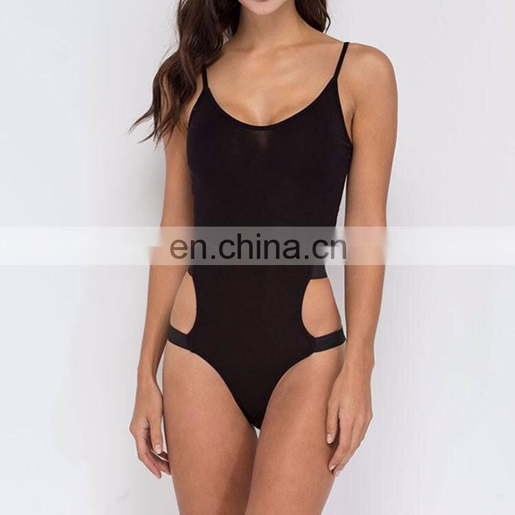 New Style Black Halter Neck Customized Logo Adult Bodysuit