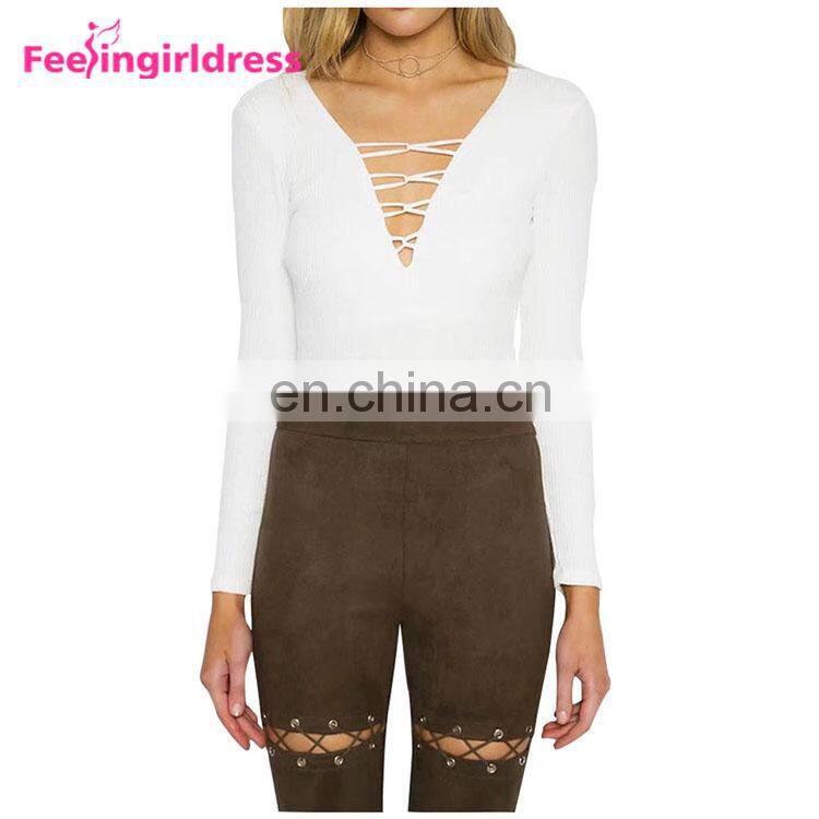 Latest Design Big Stock Dark Red Knitting Bodysuit Long Sleeves Women Sexy Jumpsuits Rompers