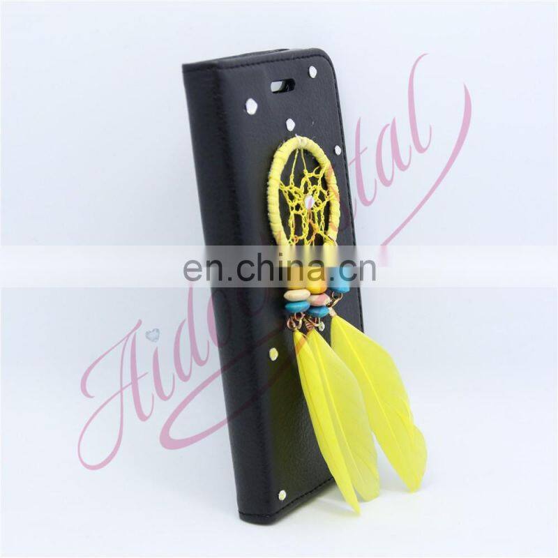 Aidocrystal 2016 Wallet Stand With Card Holder Yellow dreamcatcher Flip Phone Back Cover For iPhone 7/ 7 Plus Cases