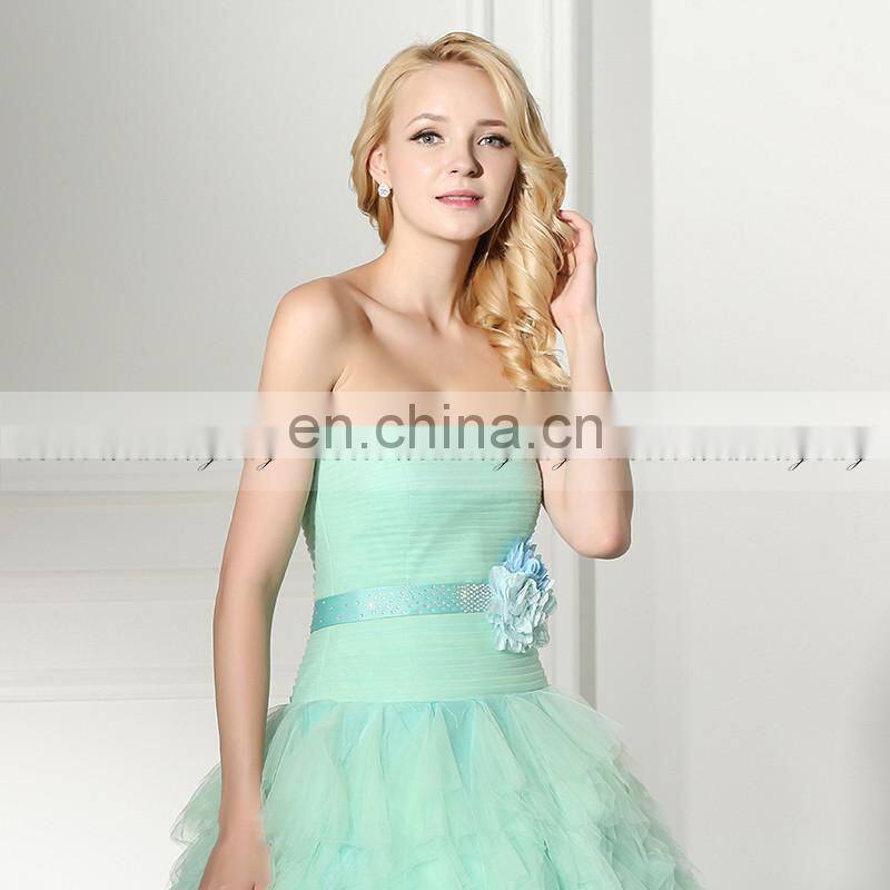 Gorgeous Strapless Sleeveless Lace-Up Organza Ruffles Gradient Color Ball Gown Prom Dresses SD362