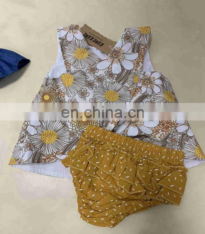 Flower Child Outfit Baby Girls flower Clothing Set Toddler Infant Vest Tops Tutu Shorts 2pcs Clothes for 0-18m