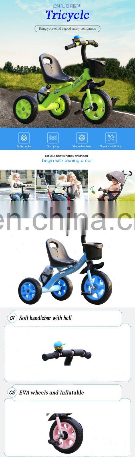 Children Baby Tricycle Kids 3 Wheel Kids Tricycle With Inflatable Wheels Kids Playing Tricycles