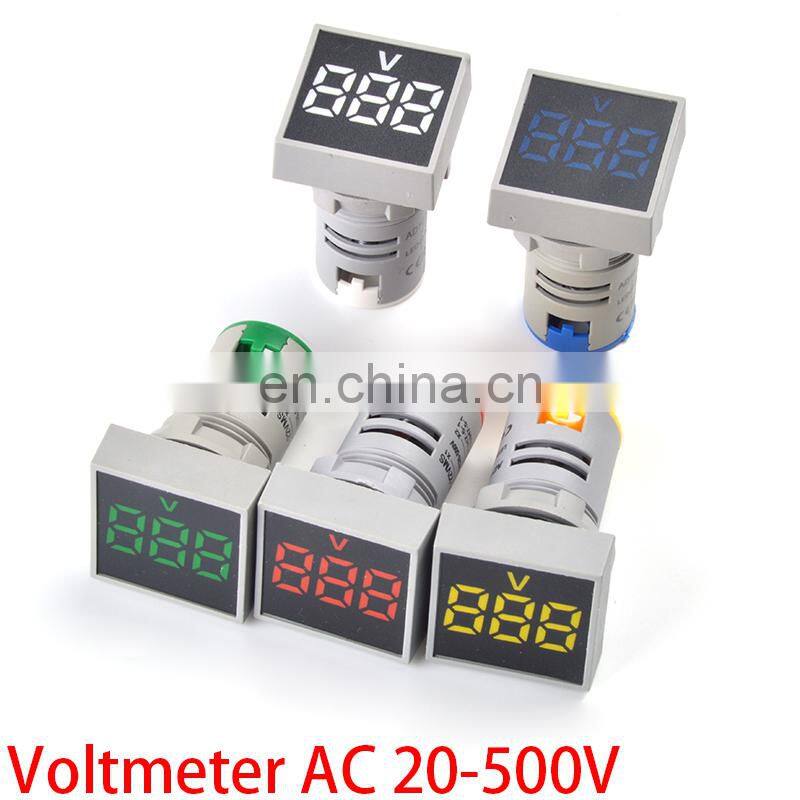 LED Voltmeter 22MM AC 20-500V Square Panel Digital Voltage Meter Indicator Light Digital Panel Indicator Voltmeter