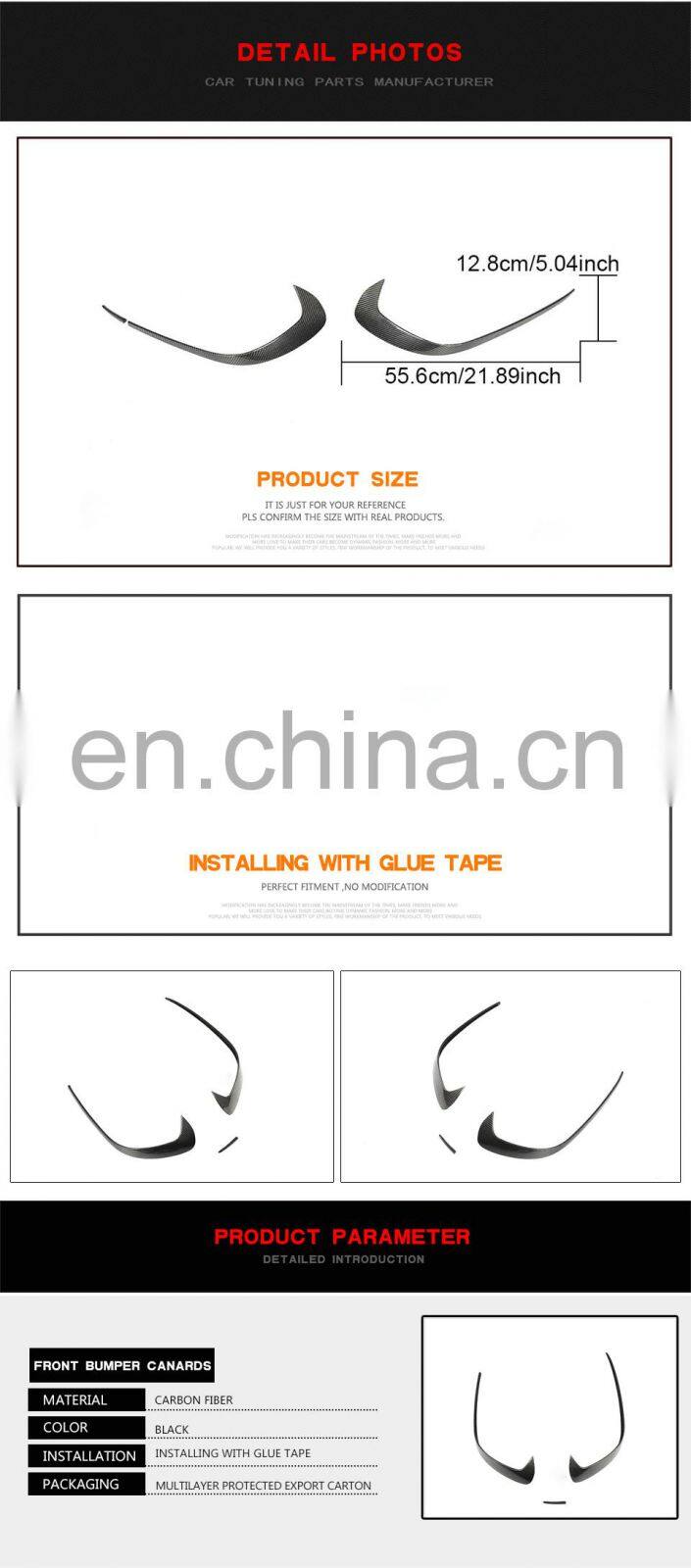 Carbon Fiber Front Bumper Canards for Mercedes Benz A45 Hatchback 4-Door 2016-2018