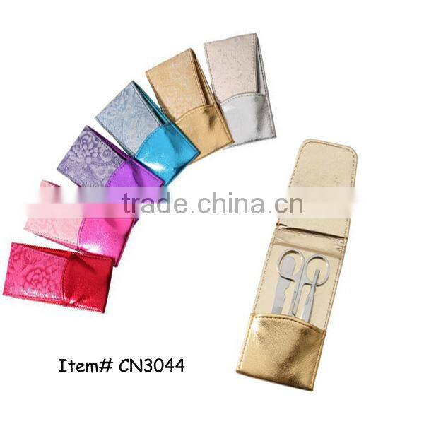 Colorful and shining manicure slip pouch 3pcs stainless steel manicure set fashion promotional gift products
