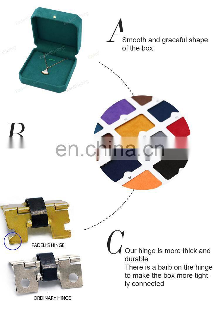Fadeli luxury velvet engagement ring necklace earrings bracelet pendant gift packaging box custom dark green velvet jewelry box