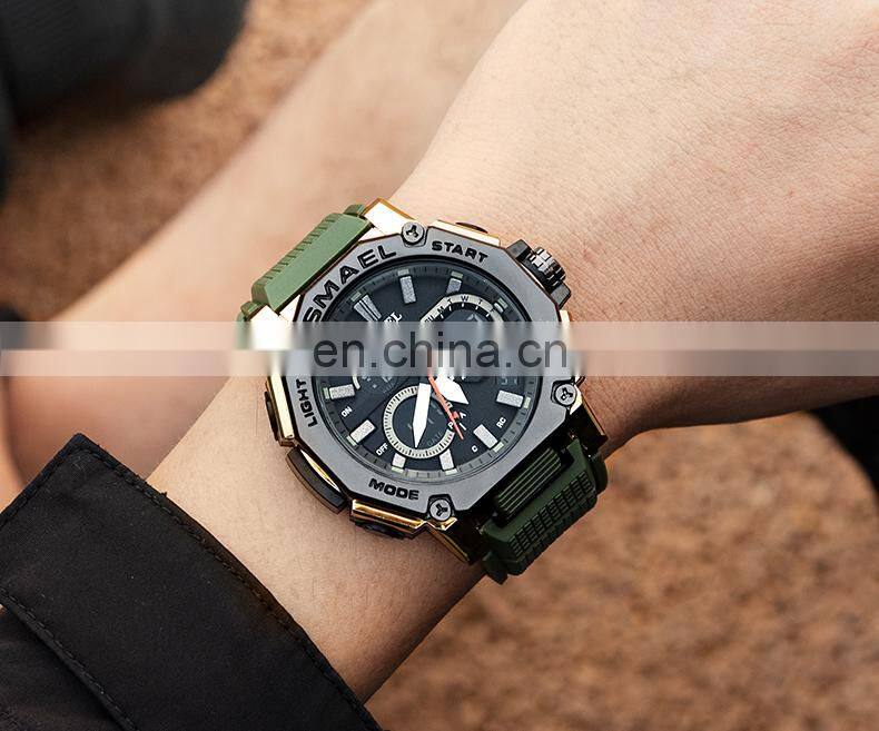 SMAEL 8047 Quartz Watches Sports Male Clock Alarm 50M Waterproof Stopwatch LED Back Light Wristwatches Men Watch Sport