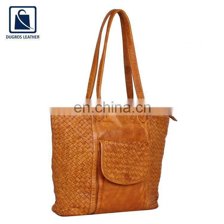 Vintage Style Swiss Cotton Lining Material Luxurious Women Genuine Leather Handbag