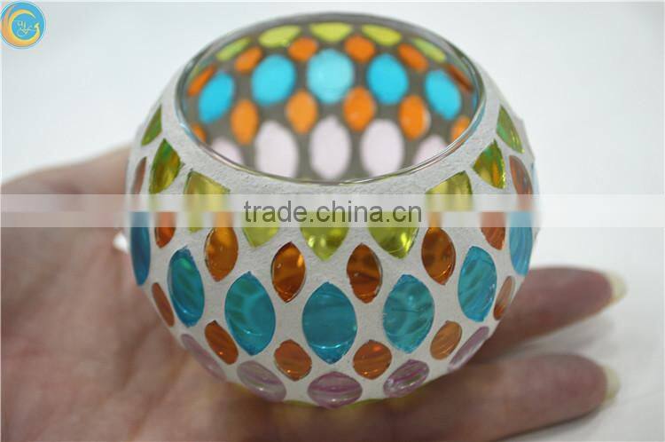 Colorful Glass Mosaic Cylinder Candle Holders Bronze & Turquoise Candle jars
