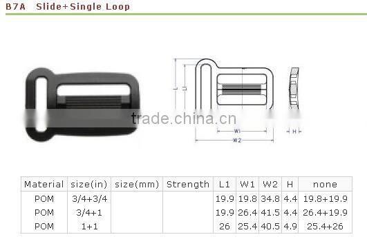 Plastic adjustable strap slide buckle for bag webbing