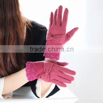 girls fashion sweet warm woolen gloves fashion wool lace gloves with bow