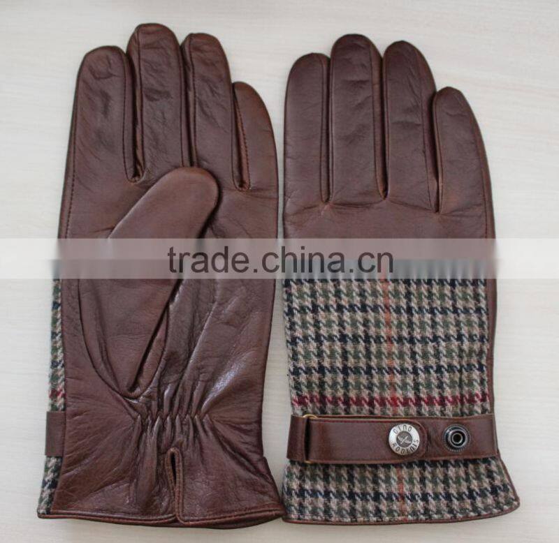 New arrivals, fashion men leather gloves with fabric