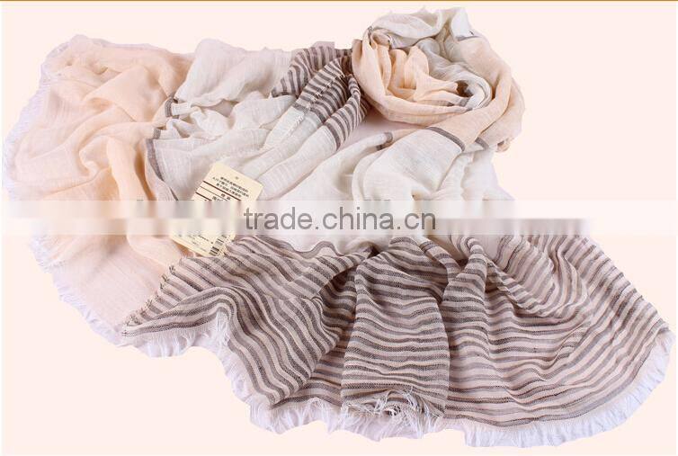 2014 Newest Fashion Lady Stripe Design 100% Cotton Linen Scarf