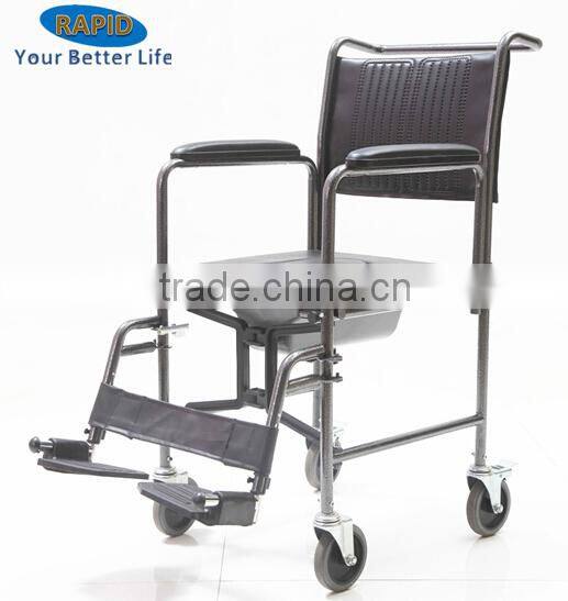 Steel Hospital folding commode chair with wheels
