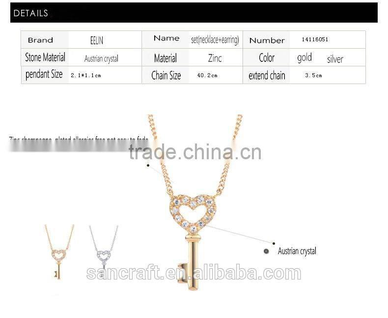 Love heart cubic zirconia best selling 2016 18k gold plated jewelry set