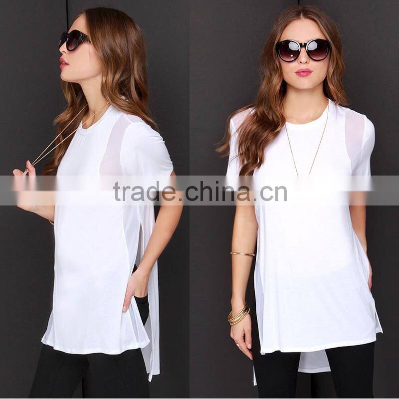women longline t shirt ladies sides cut open sheer tank top wholesale longline women fashion t shirt